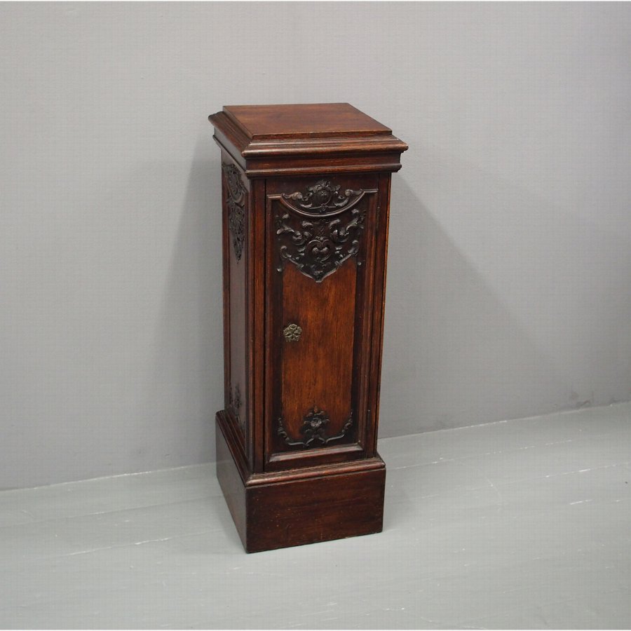 Victorian Carved Oak Pedestal or Cupboard