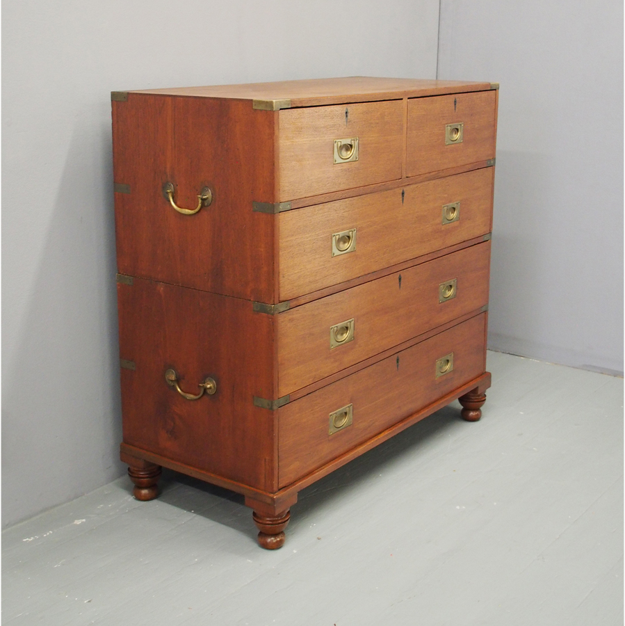 Victorian Teak Two Part Military Chest of Drawers
