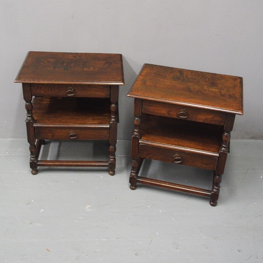 Antique Pair Of Jacobean Style Oak Bedside Tables Antiques Co Uk