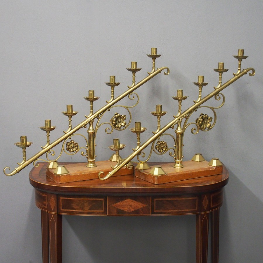 Antique  Pair of Victorian Brass 7 Light Candelabra