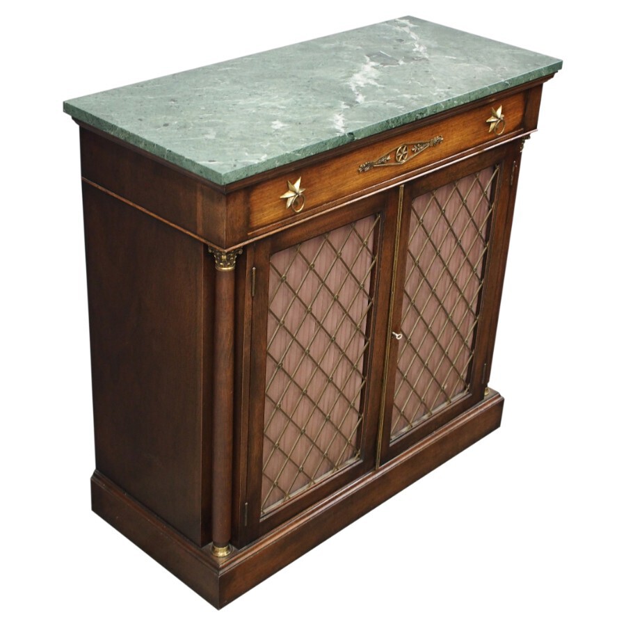 Antique Regency Style Marble Top Side Cabinet