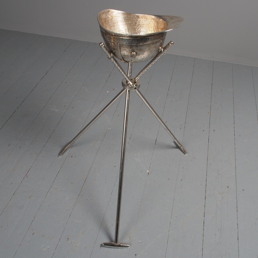 Antique Unusual Silvered Metal Polo Hat Wine Cooler or Drinks Bucket