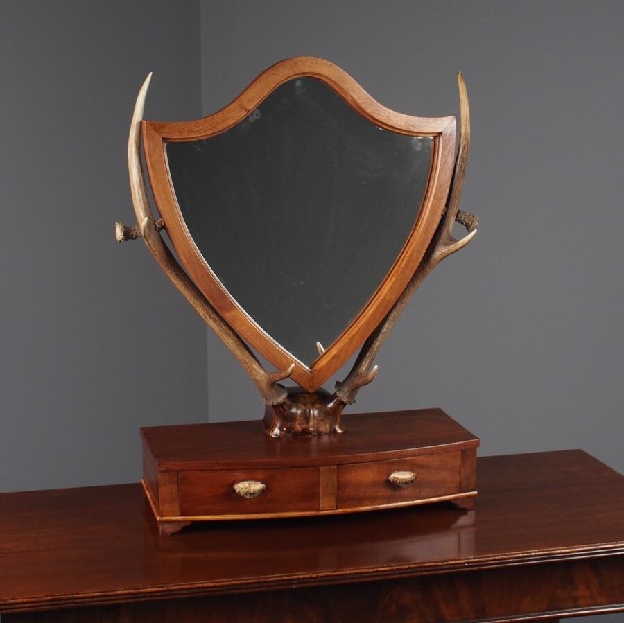 Antique Edwardian Deer Antler Dressing Mirror