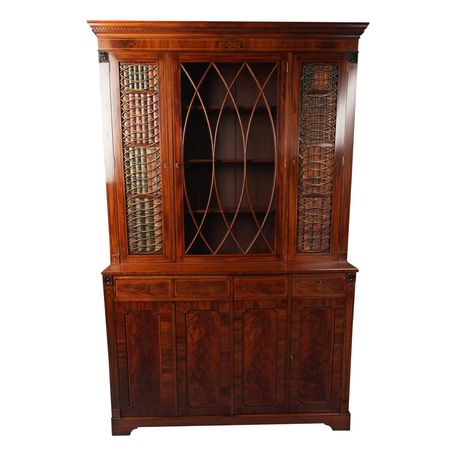 Antique Inlaid Mahogany Cabinet Bookcase