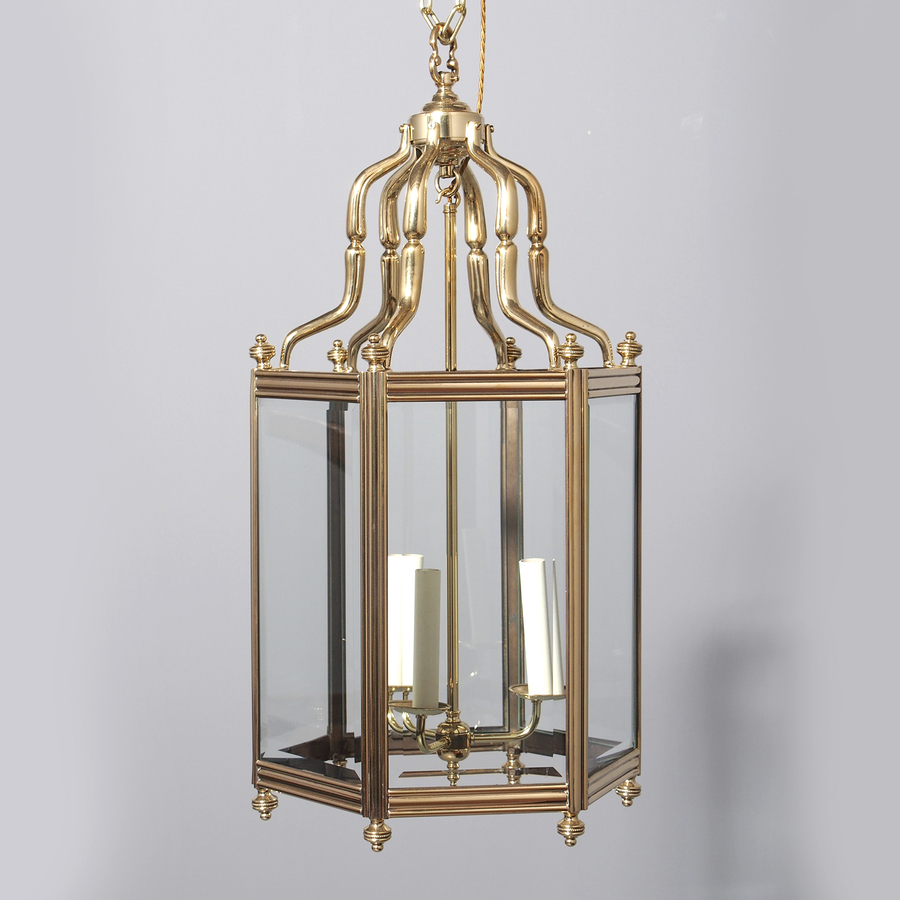 Antique Victorian Cast Brass and Copper Hall Lantern