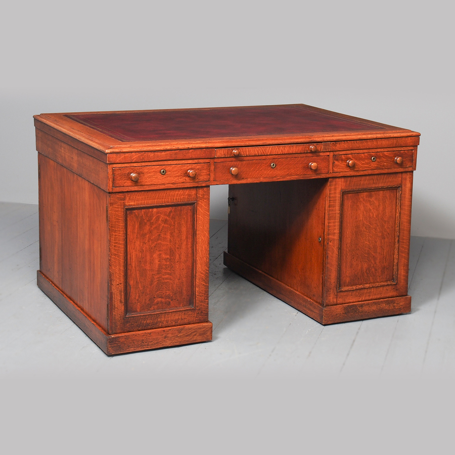 Antique Victorian Golden Oak Partners Desk