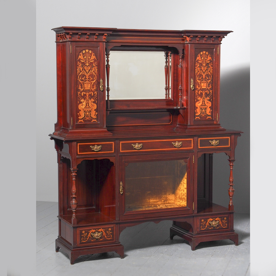 Antique Victorian Inlaid Mahogany Side Cabinet by Gillows