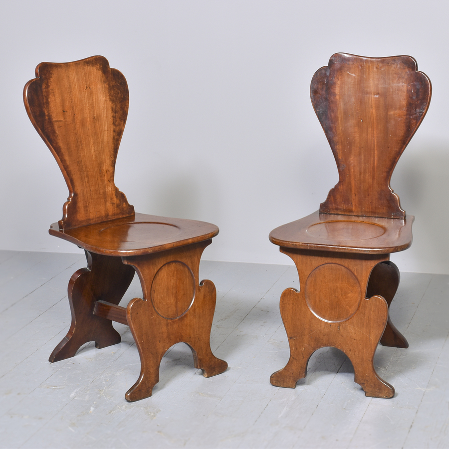 Antique Pair of 18th Century Mahogany Sgabello Hall Chairs 