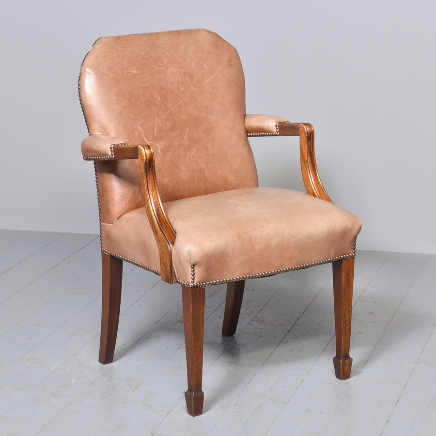 Antique Leather Upholstered Mahogany Library Chair