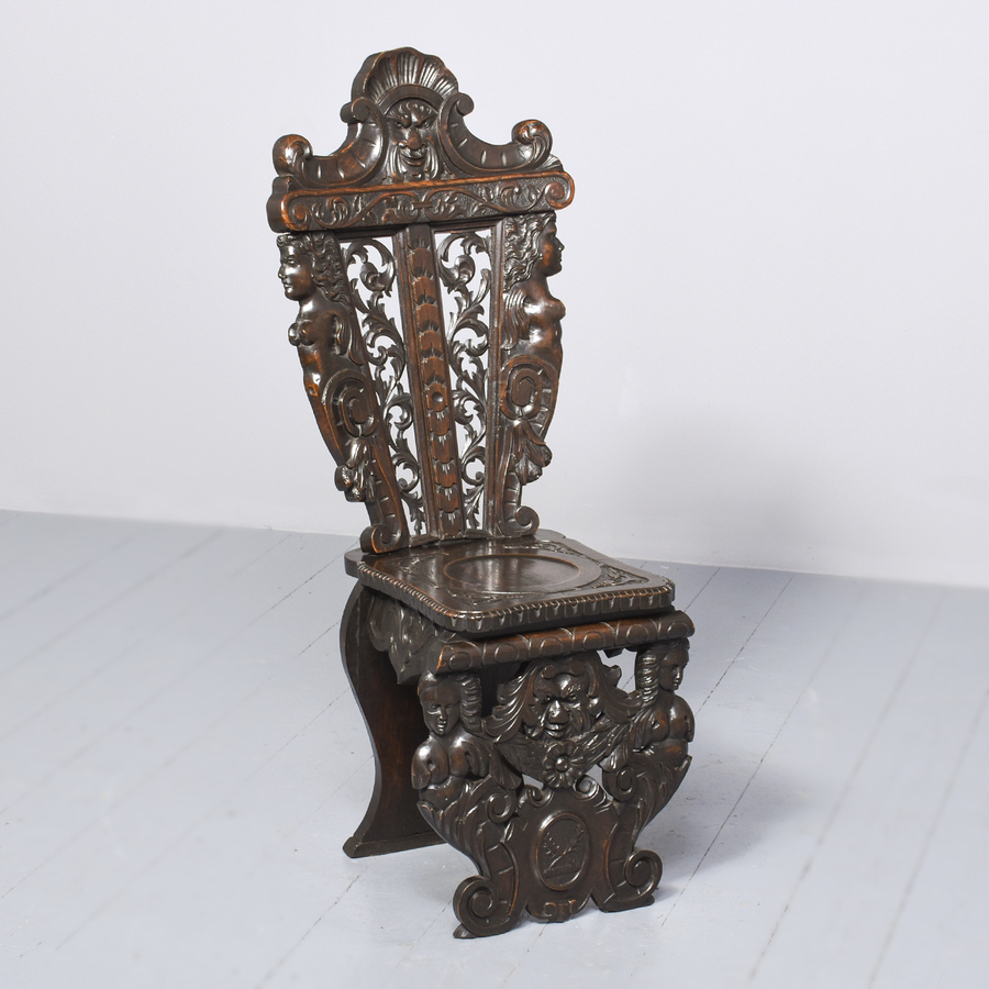 Antique A Carved Walnut Italian Sgabello Hall Chair