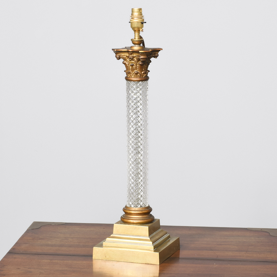 Antique Cast Brass and Glass Corinthian Lamp