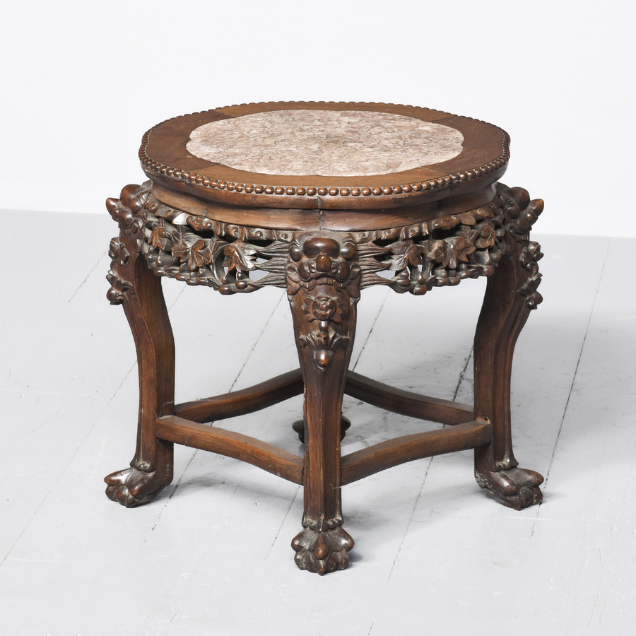 Antique Qing Dynasty Chinese Marble Topped Occasional Table