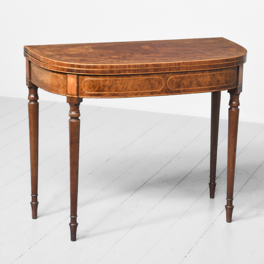 Antique Elegant George III Inlaid Mahogany Fold Over Tea Table 