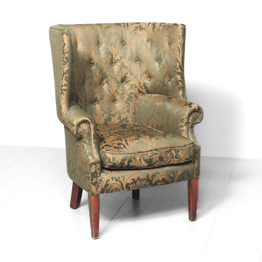Antique George III Style Barrel Back Wing Chair