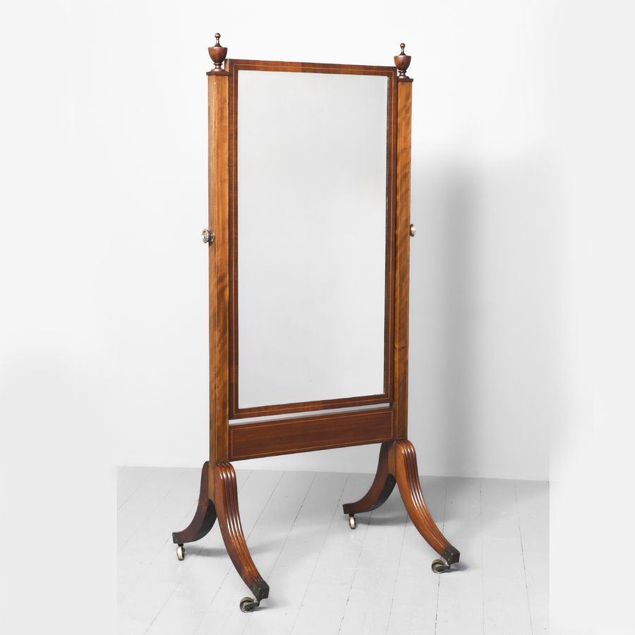 Antique Georgian Style Tall Mahogany Cheval Mirror