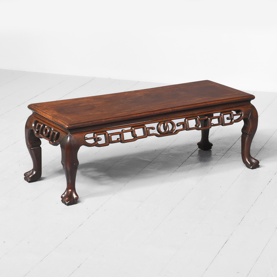 Antique Chinese Hardwood Low or Kang Table In Figured Rosewood