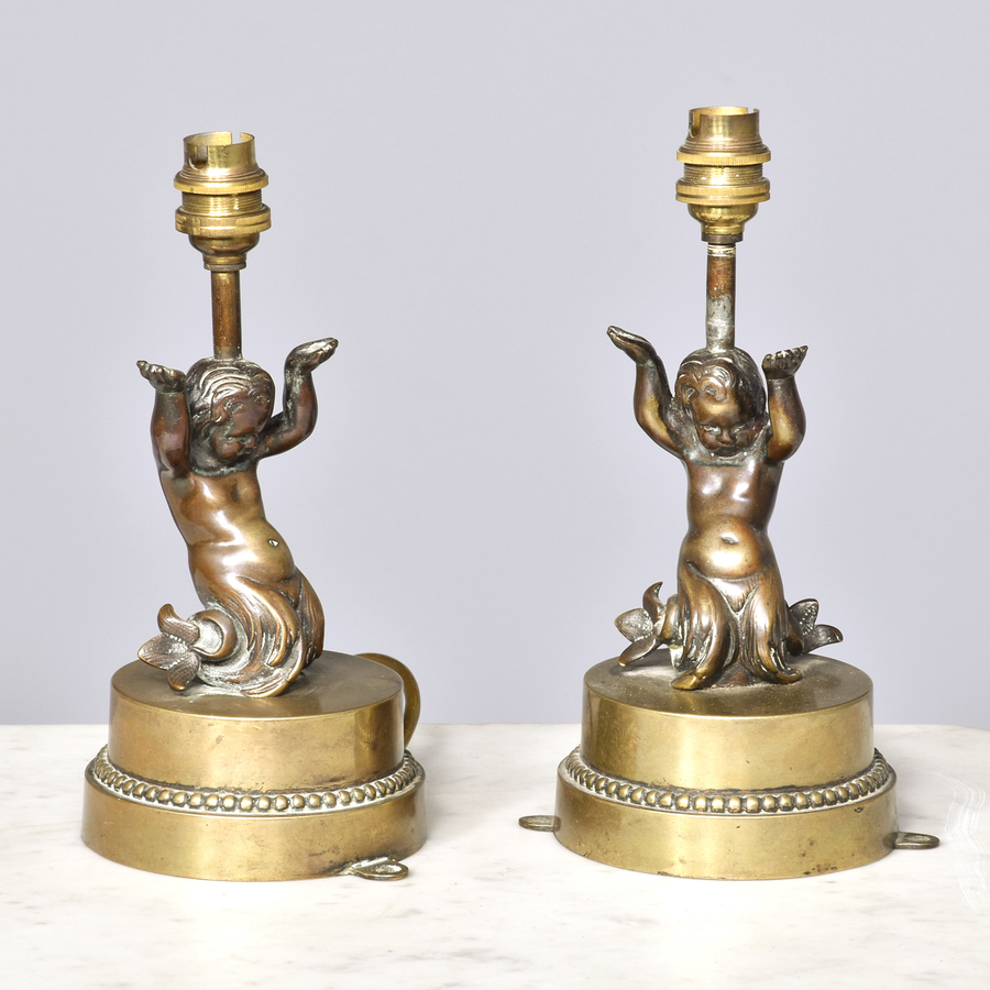 Antique Pair of Cast Bronze lamps