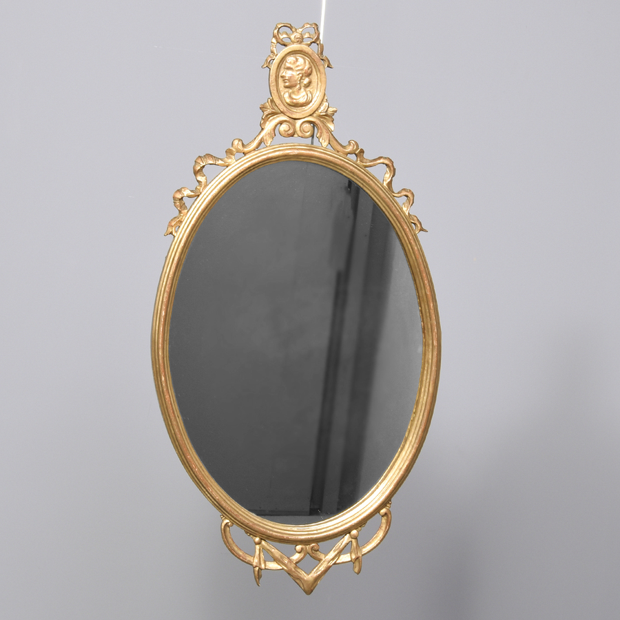 Antique Edwardian Continental Gilt Oval Wall Mirror