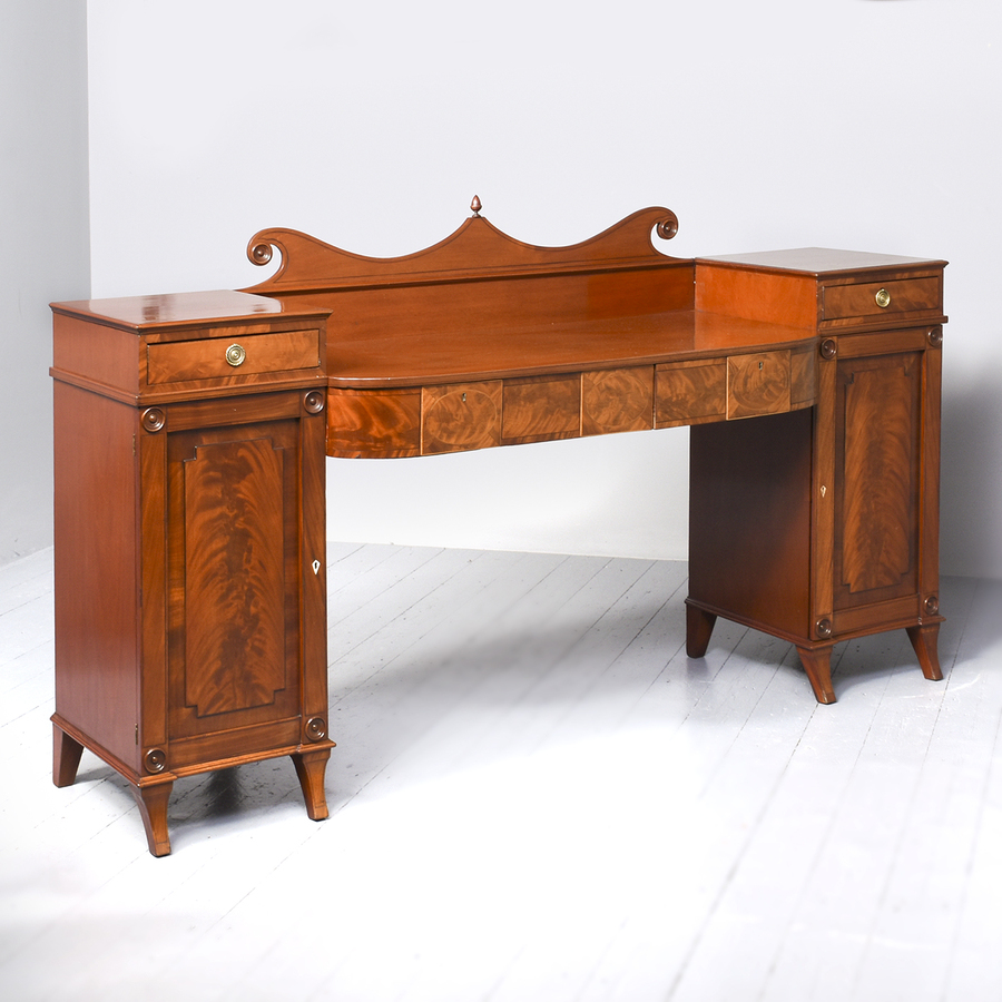 Antique Regency Inlaid Mahogany Stage-Back Sideboard