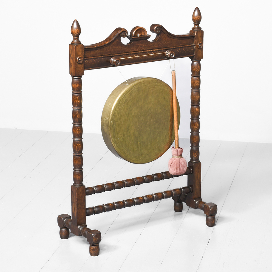 Antique Oak Dinner Gong on Stand