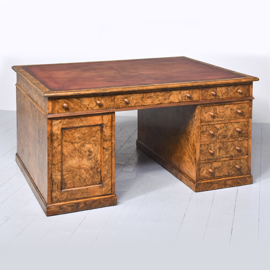 Antique Victorian Burr Walnut Partners Desk