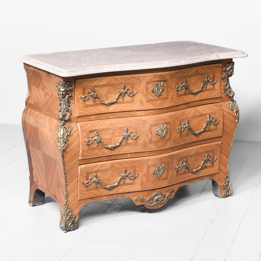 Antique Baroque-Style French Marble-Top Kingwood Commode