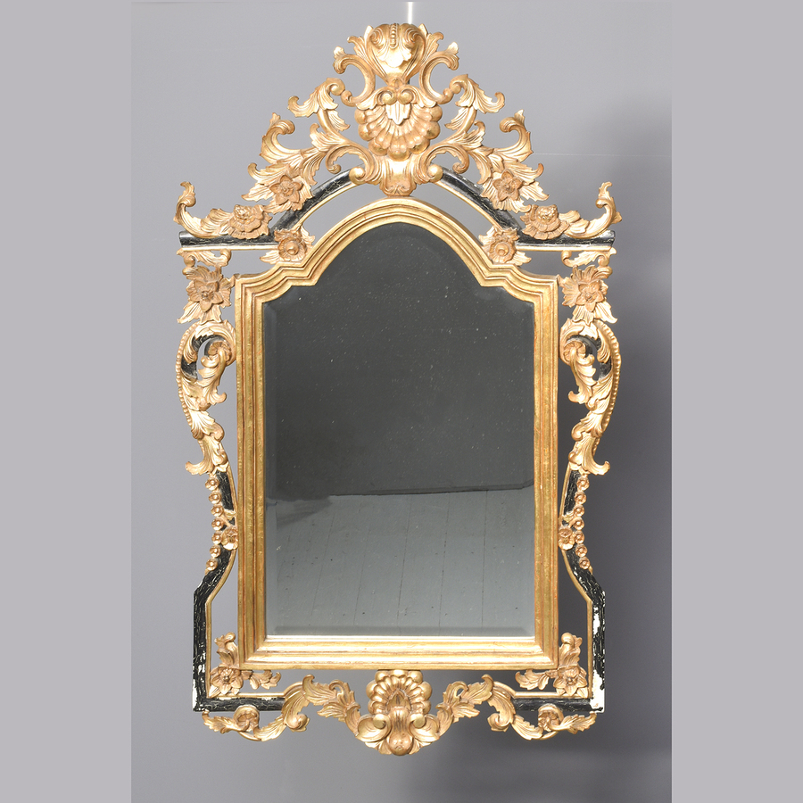 Antique Carved and Gilded and Painted Mirror in the Baroque Style
