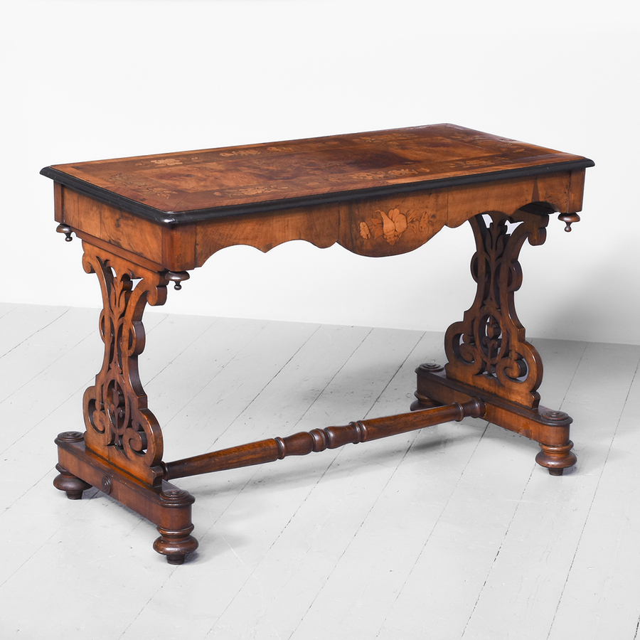 Antique Victorian Inlaid Library Table