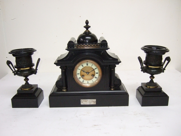 3 Piece Polished Marble Clock Garniture