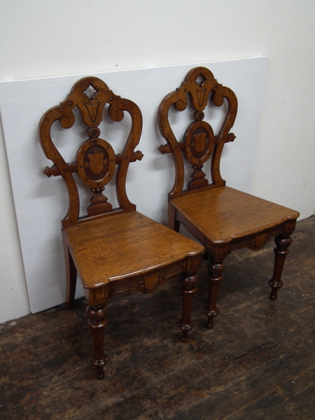 Pair of Pollard Oak Victorian Hall Chairs
