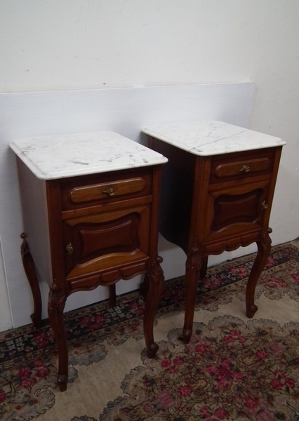 Pair of Mahogany and Marble Top Bedside Cabinets