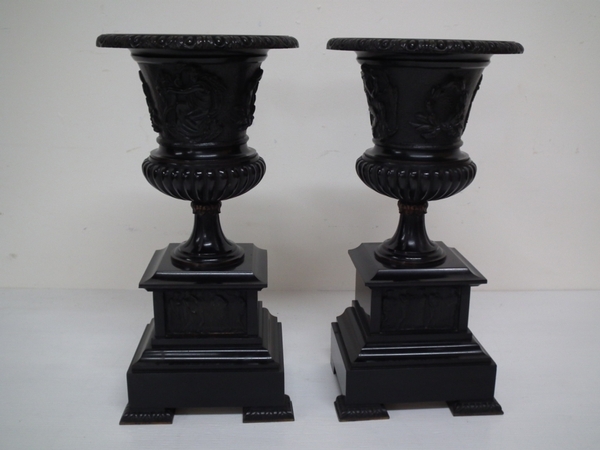 Pair of Brass and Marble Urns