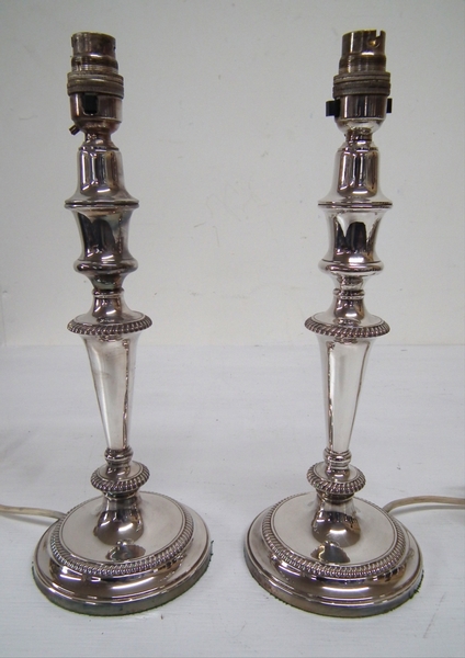 Antique Pair of Classical Style EPNS Candlestick Lamps