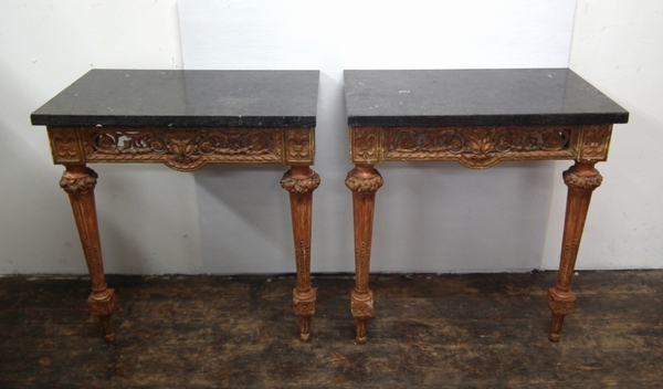 Antique Pair of Continental Marble Top Console Tables