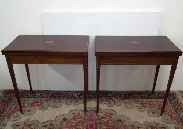 Pair of Sheraton Style Fold Over Card Tables