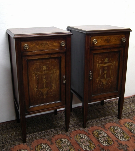 Pair of Marquetry Inlaid Rosewood Lockers