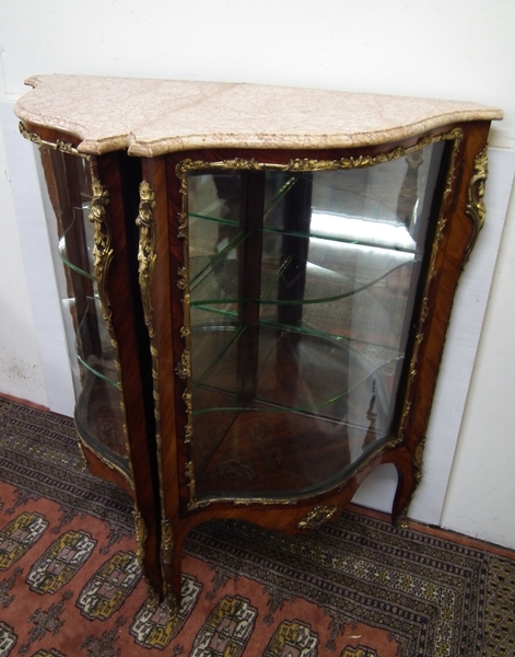 Antique Pair of Exhibition Quality Marble Top Corner Cabinets