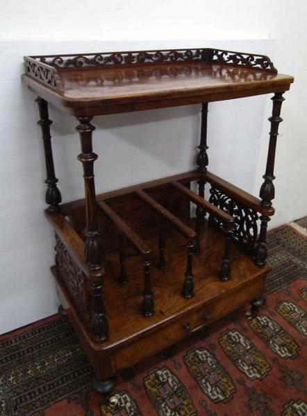 Mid Victorian Burr Walnut Canterbury Whatnot