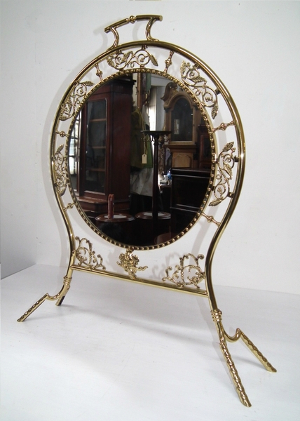 Unusual Victorian Brass Mirrored Fire Screen