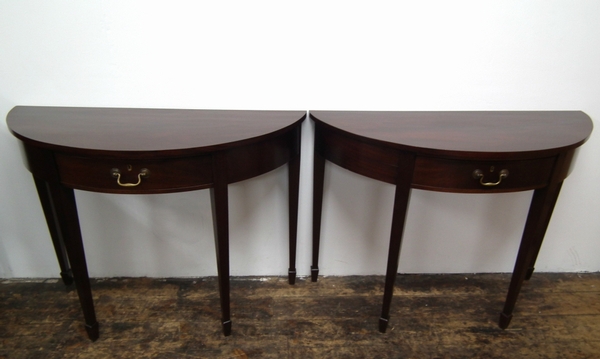 Pair of George III Style Demi Lune Hall Tables
