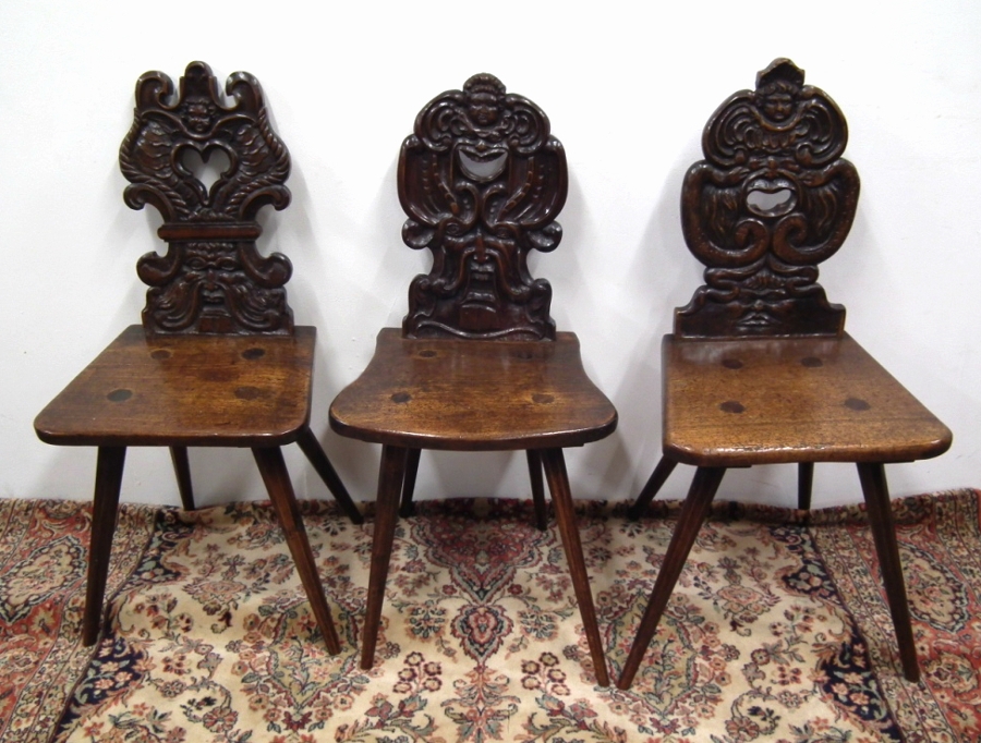 Set of 3 Carved Hall Chairs