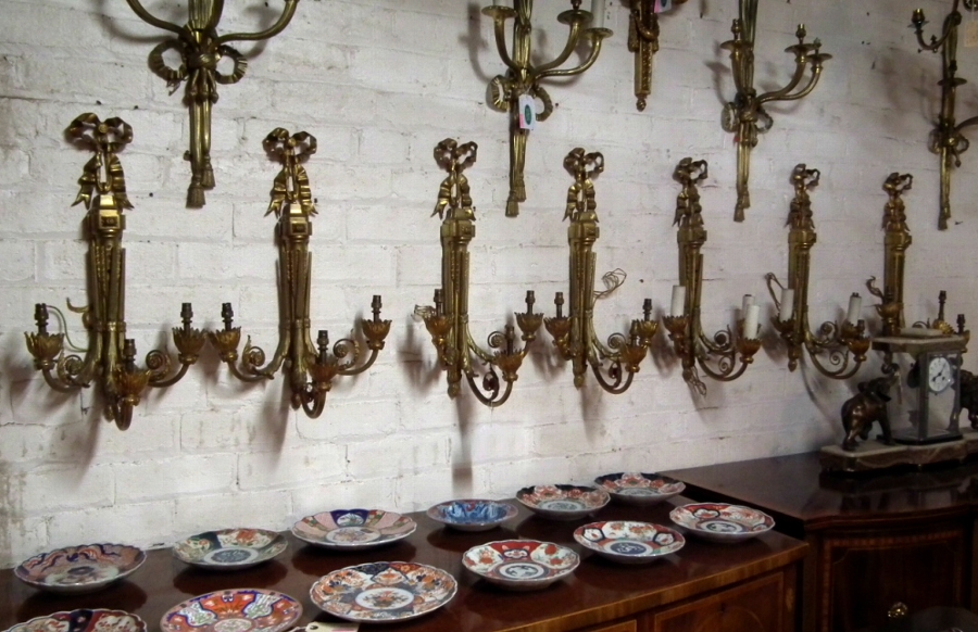 Set of 7 Brass and Ormolu Wall Sconces
