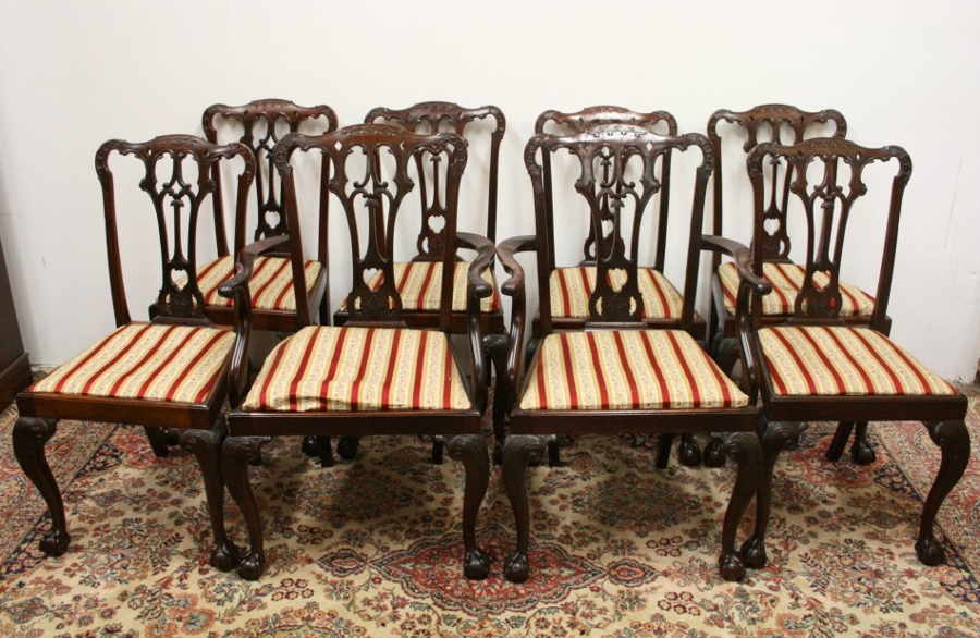 Set of 8 (6 + 2) Chippendale Style Dining Chairs