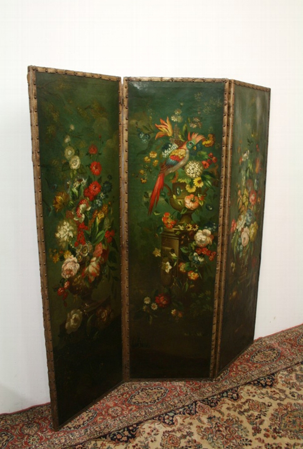 Victorian Leather Painted Screen