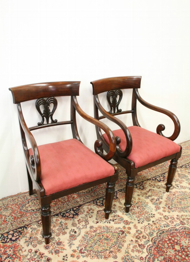 Antique Pair of Late George III Mahogany Carvers