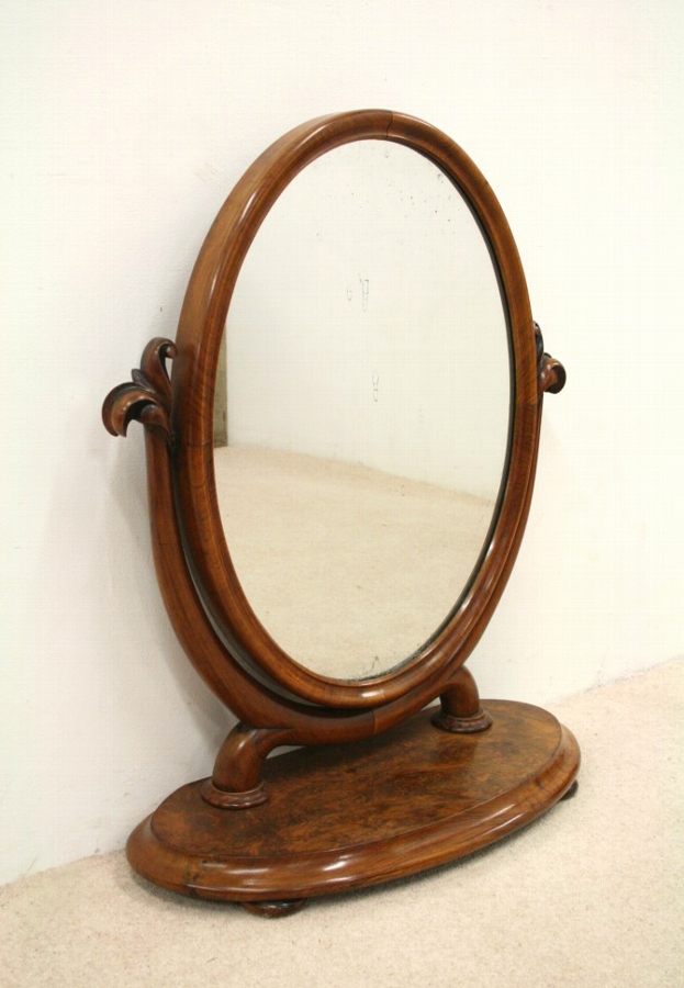 Antique Victorian Burr Walnut Oval Dressing Mirror