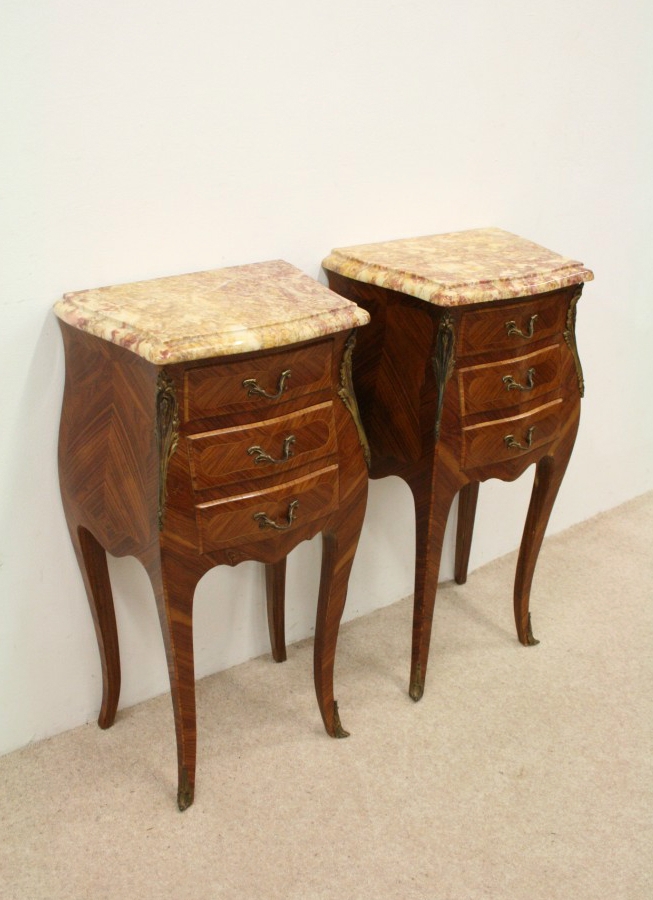 Pair of French Marble Top Bedside Cabinets