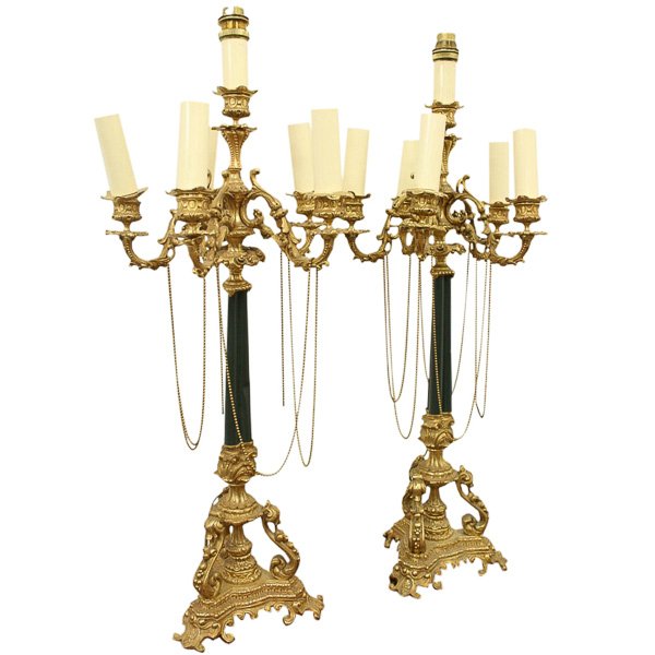 Antique Pair of Ormolu and Painted Candelabra