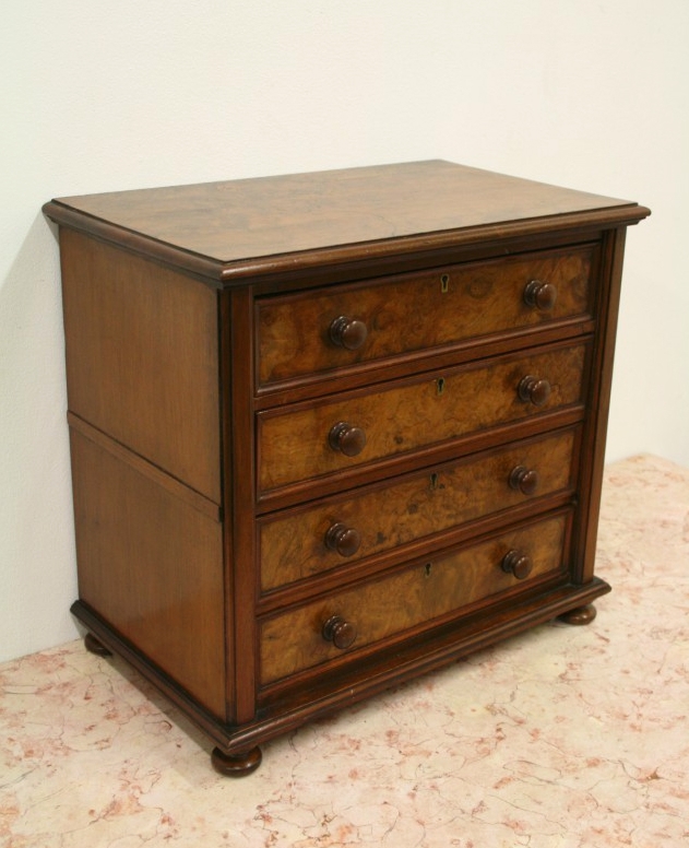 Miniature Victorian Burr Walnut Chest of Drawers