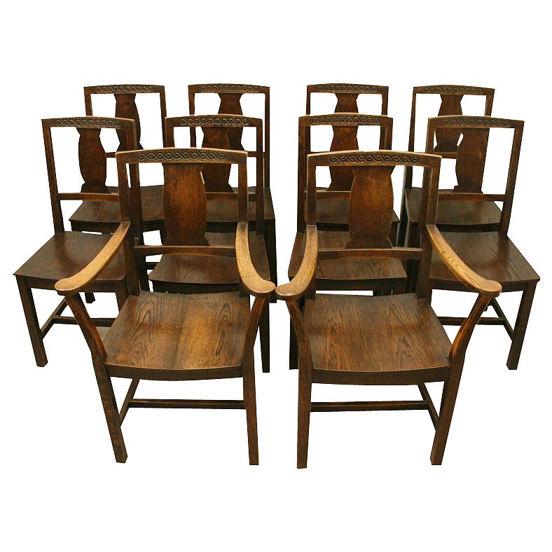 Set of 10 Solid Oak Dining Chairs